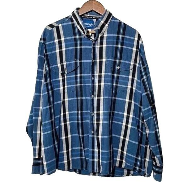 Wrangler Mens Plaid Flannel Shirt Long Sleeve Western Button Down SIze XL - Picture 1 of 9